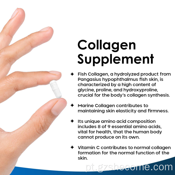 Cápsulas de peptídeos de colágeno marinho orgânico com vitamina C